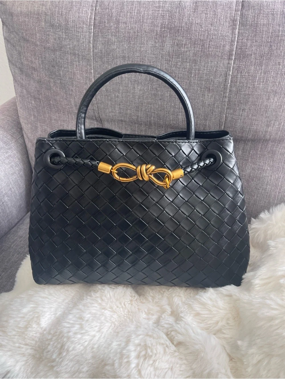 Black Woven tote bag Women’s  Leather shoulder bag Top-Handle purse New
